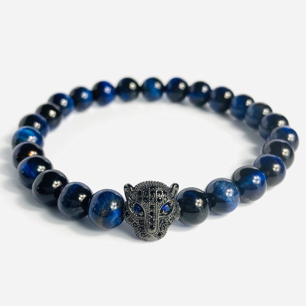 GEMSTONE | Mens Blue Tiger Eye Beaded Bracelet